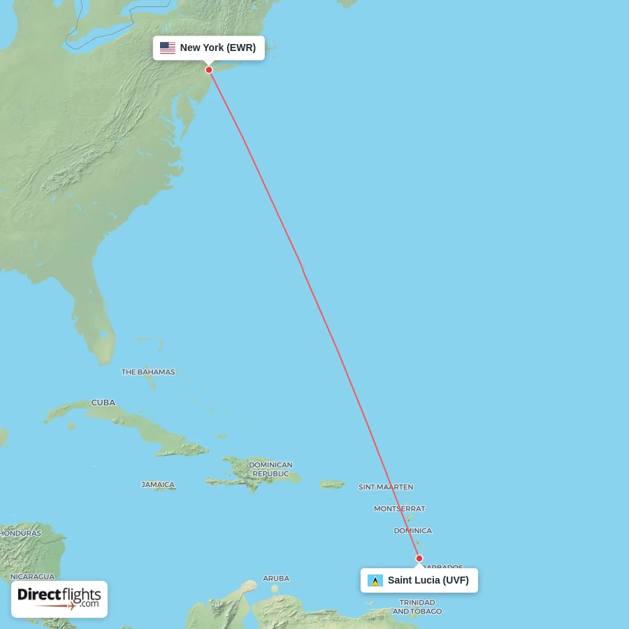 EWR - UVF route map
