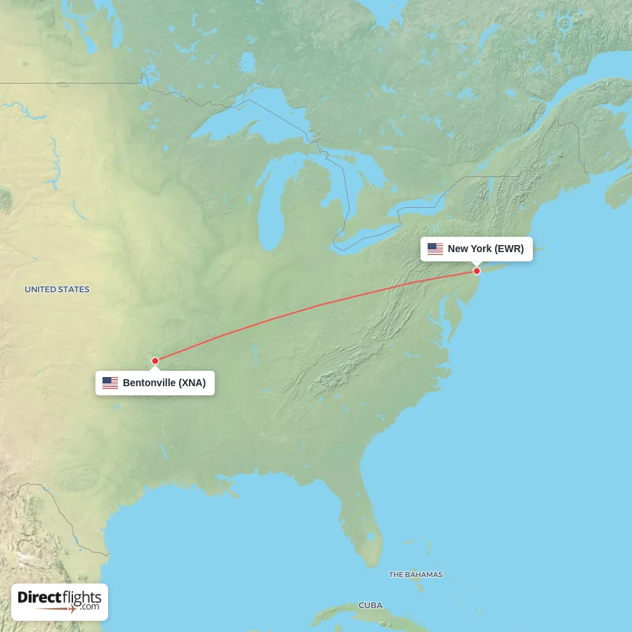 EWR - XNA route map