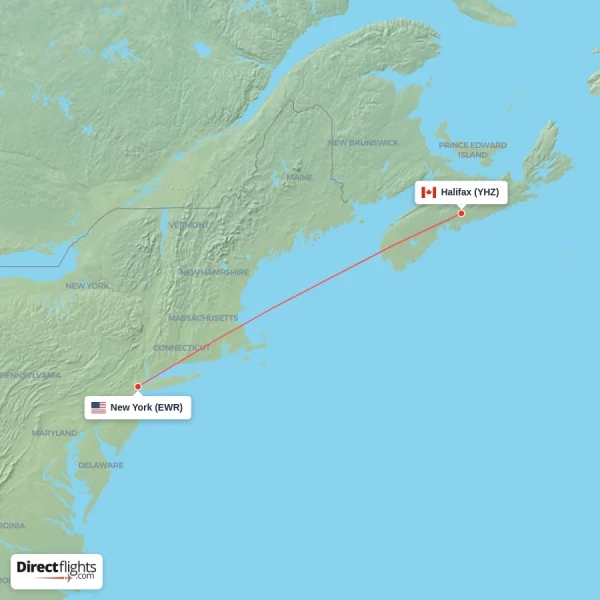 New York - Halifax direct flight map