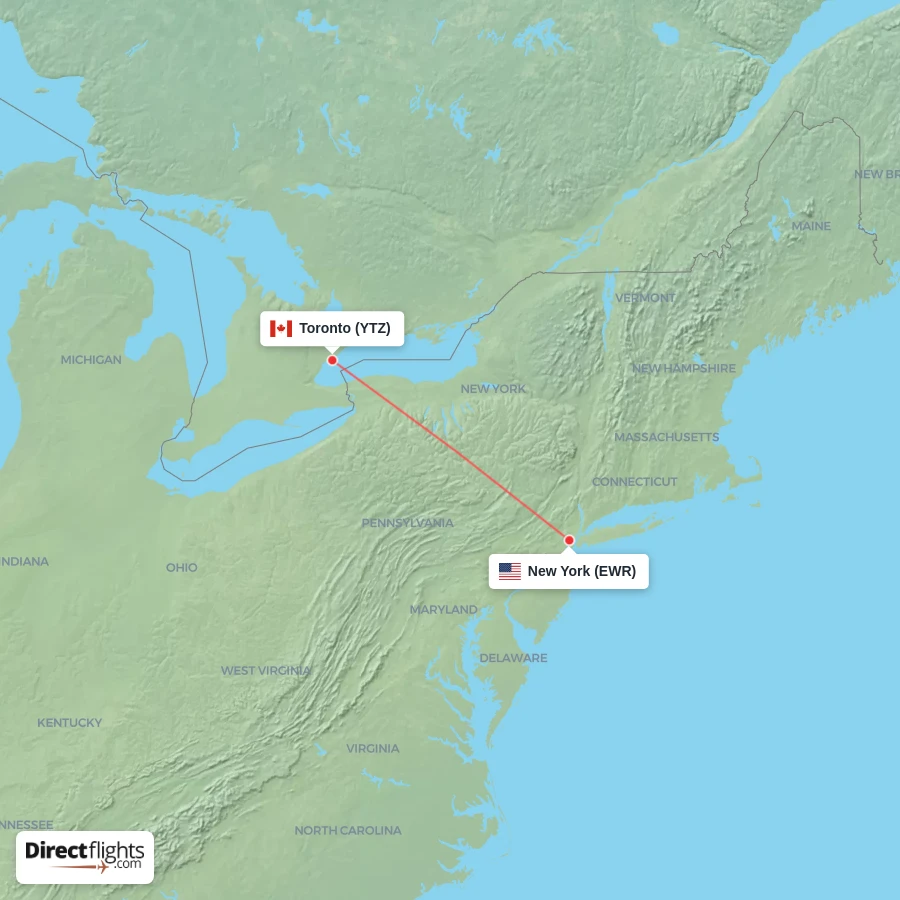 EWR - YTZ route map