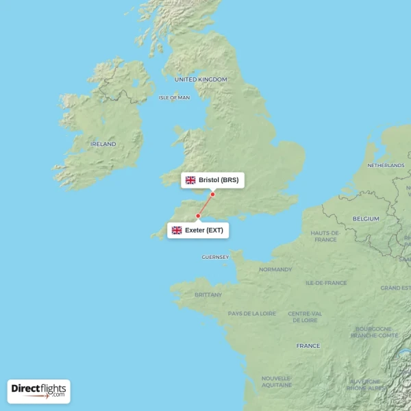 Exeter - Bristol direct flight map