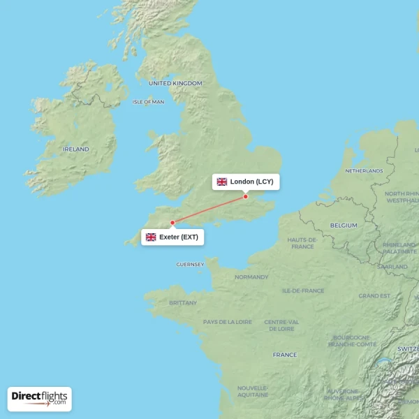 Exeter - London direct flight map