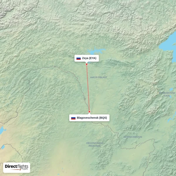 Zeya - Blagoveschensk direct flight map