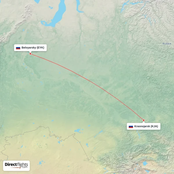 Beloyarsky - Krasnojarsk direct flight map