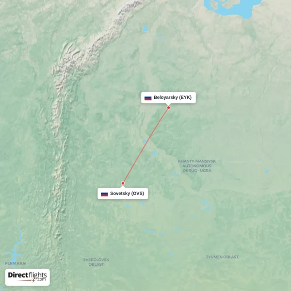 Beloyarsky - Sovetsky direct flight map