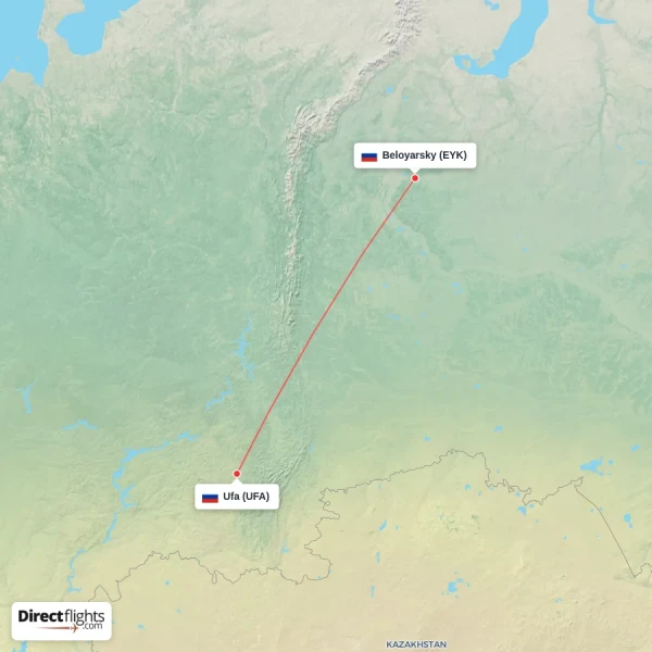 Beloyarsky - Ufa direct flight map