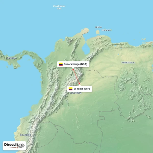 El Yopal - Bucaramanga direct flight map