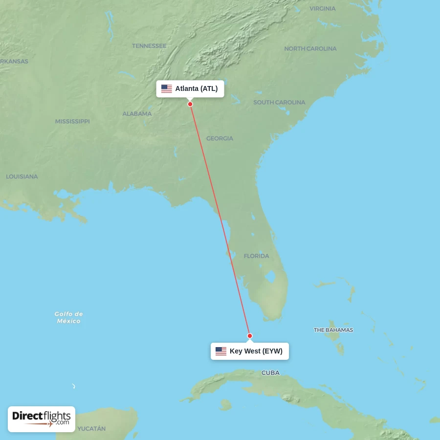 EYW - ATL route map