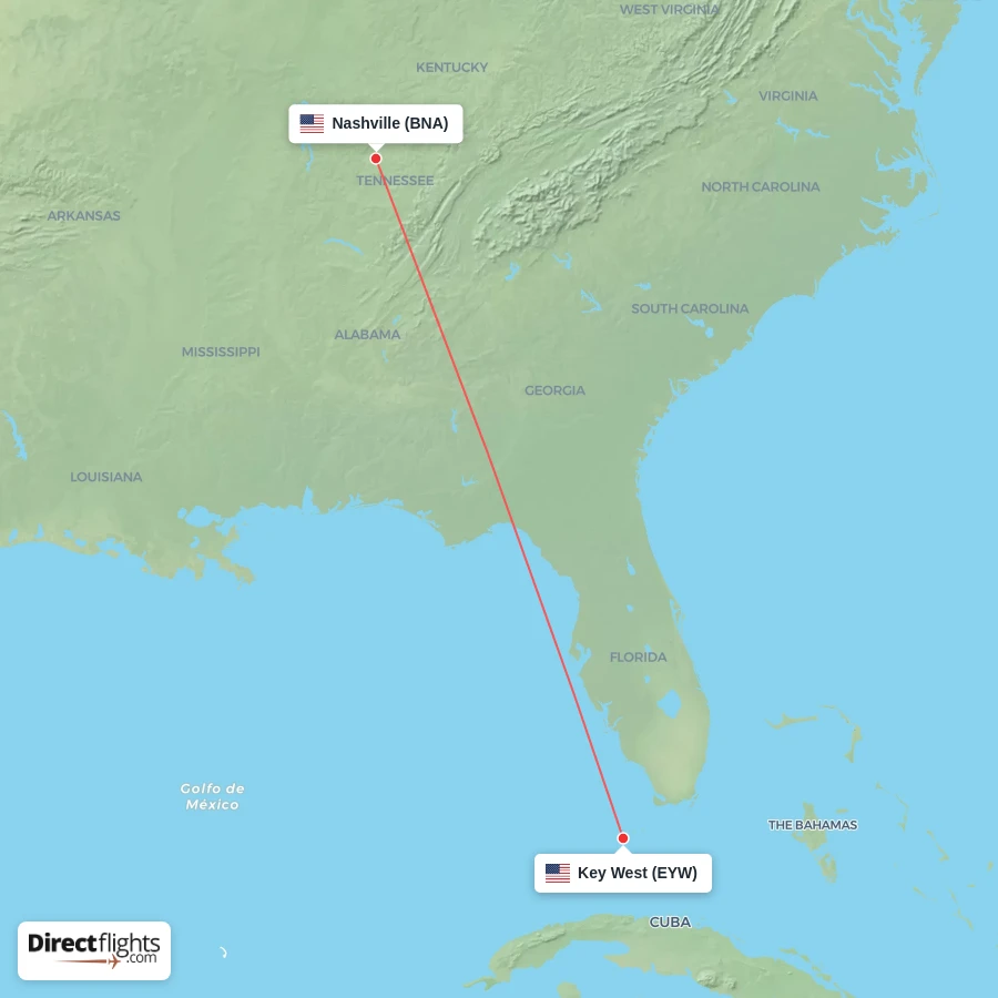 EYW - BNA route map