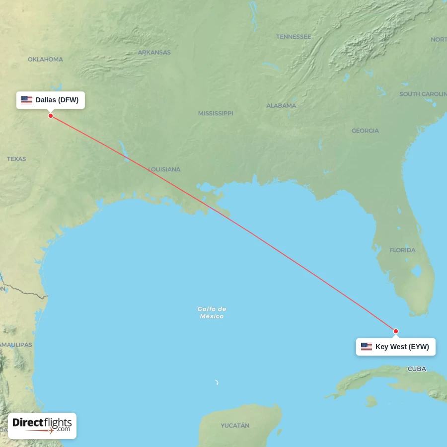 EYW - DFW route map