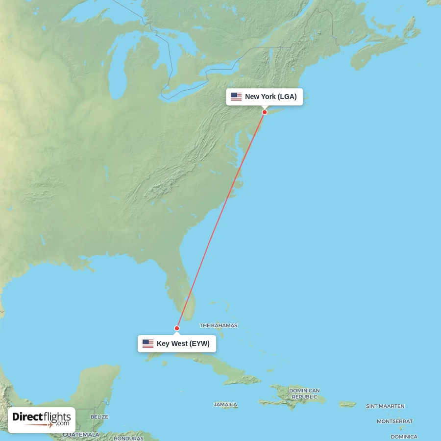 EYW - LGA route map