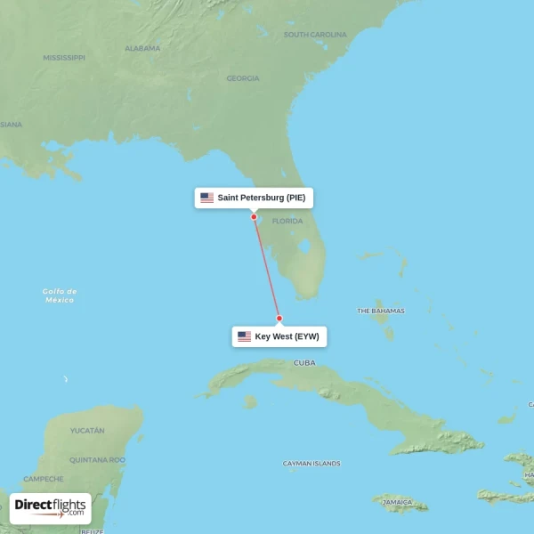 Key West - Saint Petersburg direct flight map