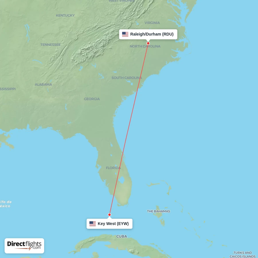 EYW - RDU route map