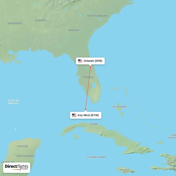 Key West - Orlando direct flight map