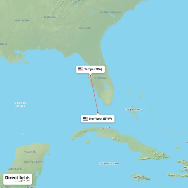 Key West - Tampa direct flight map