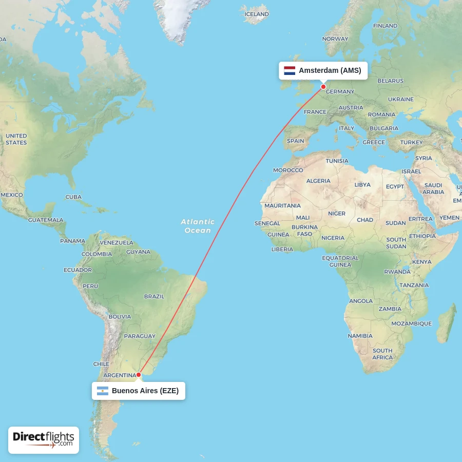 EZE - AMS route map
