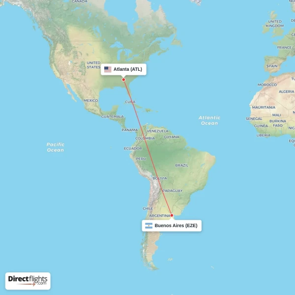 Buenos Aires - Atlanta direct flight map