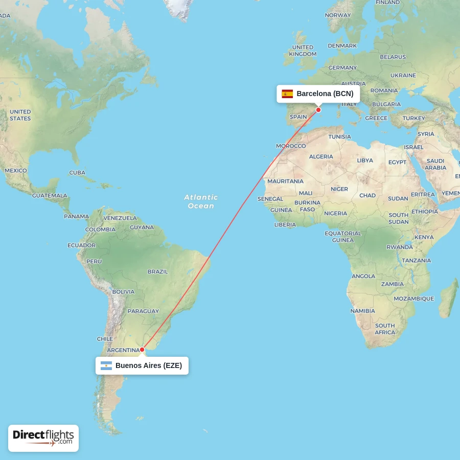 EZE - BCN route map