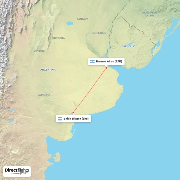 Buenos Aires - Bahia Blanca direct flight map