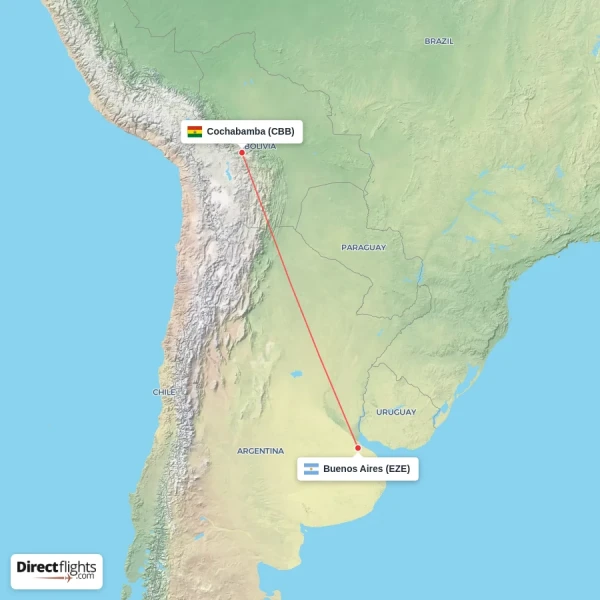 Buenos Aires - Cochabamba direct flight map