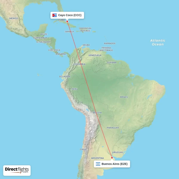 Buenos Aires - Cayo Coco direct flight map