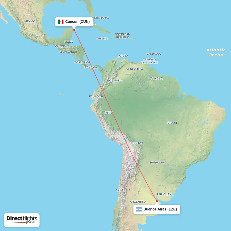 EZE - CUN route map
