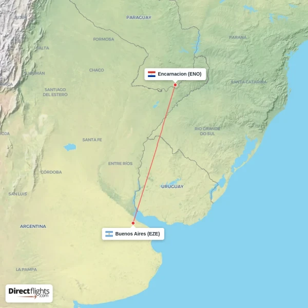 Buenos Aires - Encarnacion direct flight map