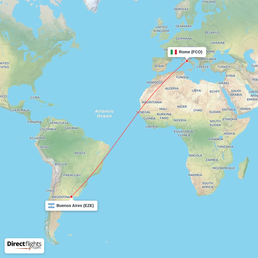EZE - FCO route map