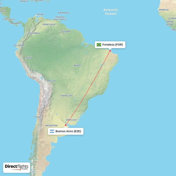 Buenos Aires - Fortaleza direct flight map