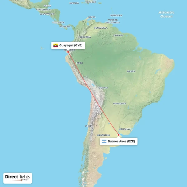 Buenos Aires - Guayaquil direct flight map