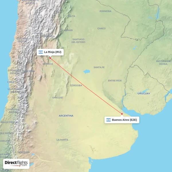 Buenos Aires - La Rioja direct flight map