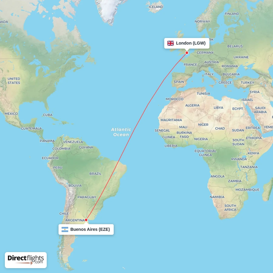 EZE - LGW route map
