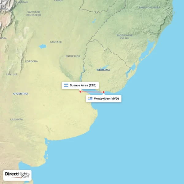 Buenos Aires - Montevideo direct flight map