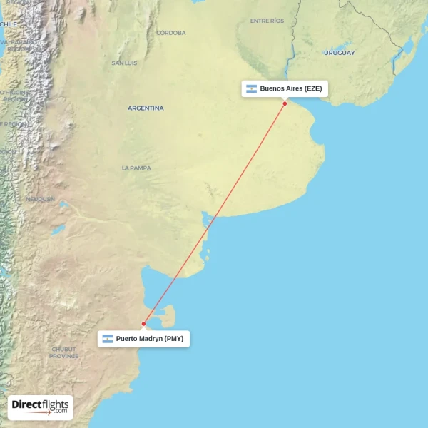 Buenos Aires - Puerto Madryn direct flight map
