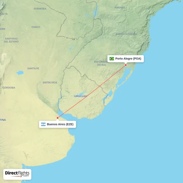 Buenos Aires - Porto Alegre direct flight map