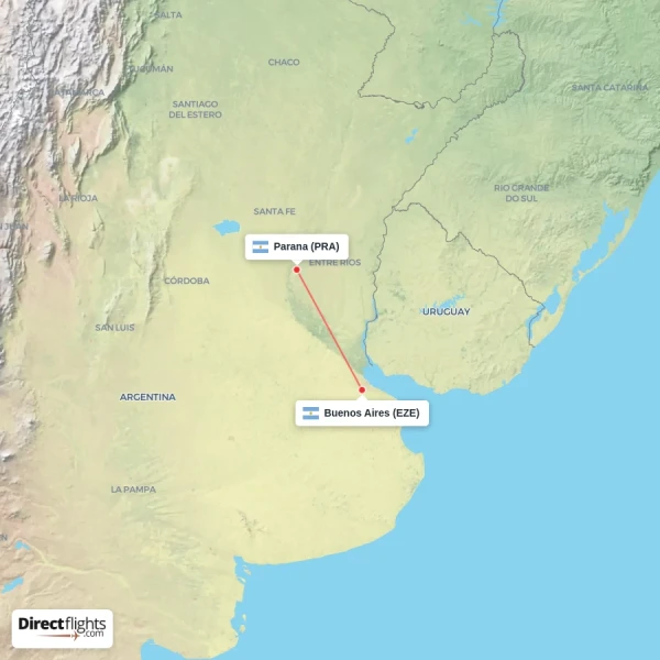 Buenos Aires - Parana direct flight map