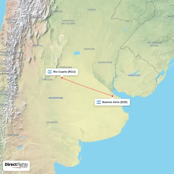Buenos Aires - Rio Cuarto direct flight map