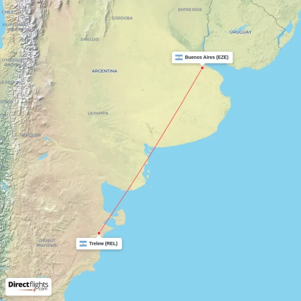 Buenos Aires - Trelew direct flight map