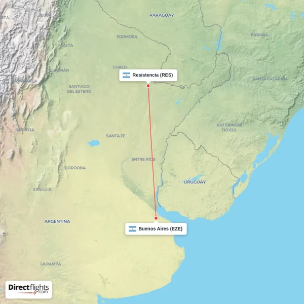 Buenos Aires - Resistencia direct flight map