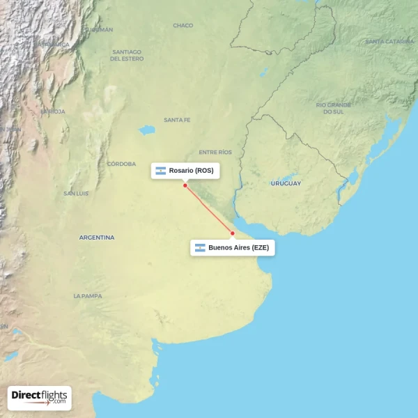 Buenos Aires - Rosario direct flight map