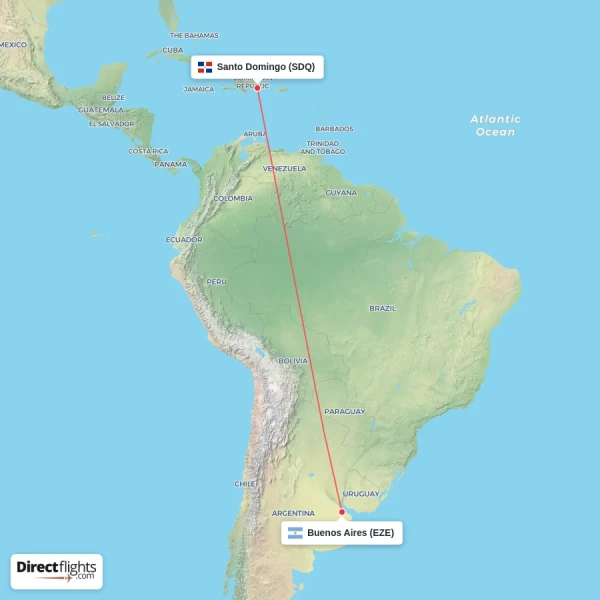 Buenos Aires - Santo Domingo direct flight map