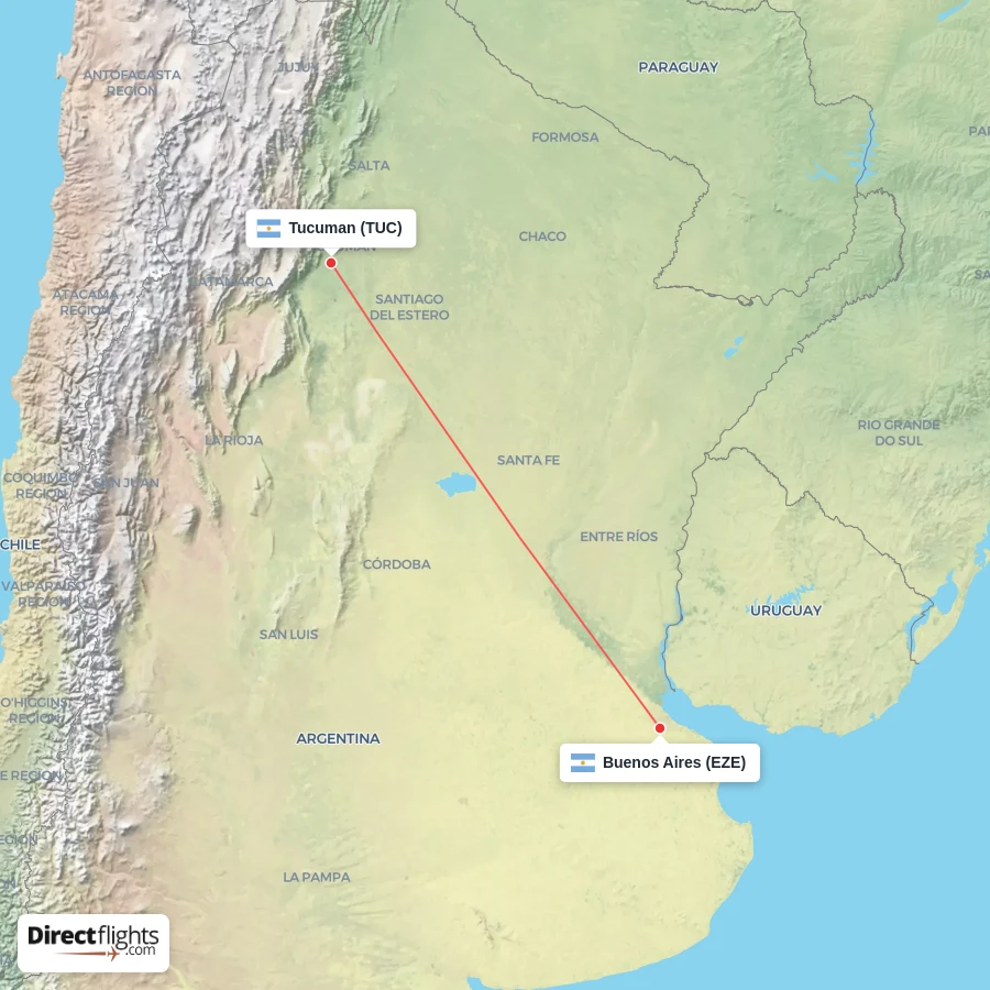 EZE - TUC route map
