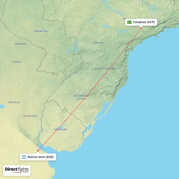 Buenos Aires - Campinas direct flight map