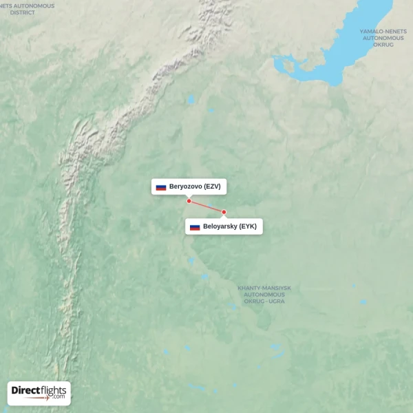Beryozovo - Beloyarsky direct flight map