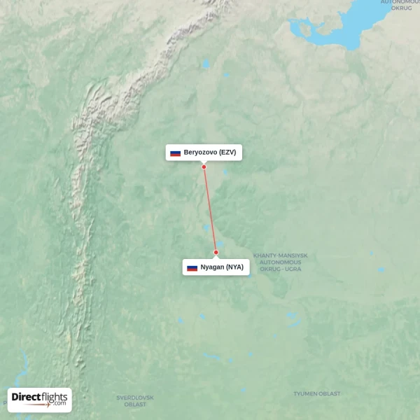 Beryozovo - Nyagan direct flight map
