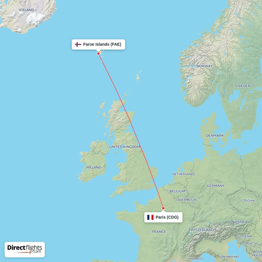 FAE - CDG route map