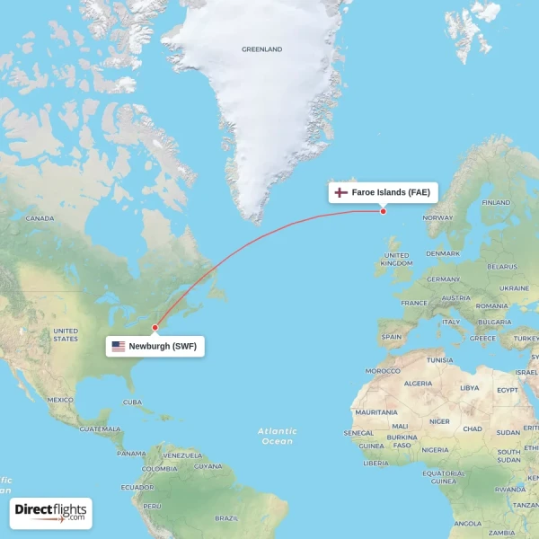 Faroe Islands - Newburgh direct flight map