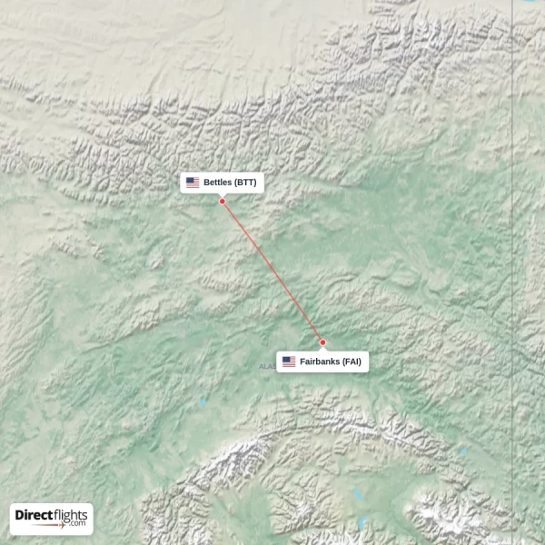 Fairbanks - Bettles direct flight map