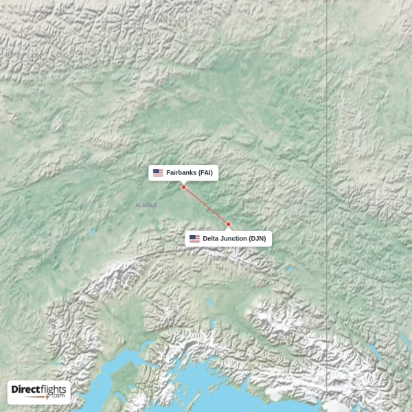 Fairbanks - Delta Junction direct flight map