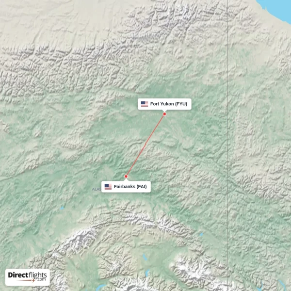 Fairbanks - Fort Yukon direct flight map